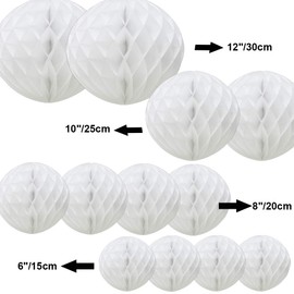 Time to Sparkle 12 Pack Tissue Paper Honeycomb Balls, Poms Birthday Baby Shower Wedding Decorations (White)