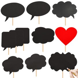 Large Blank Photo Booth Props Signs, 11pcs Large Writable Chalkboard Photo Booth Props with Chalk and Sticks, Tvorvik Blank Speech Bubble Signs, Suit for Wedding Party, Birthday Party, Baby Shower