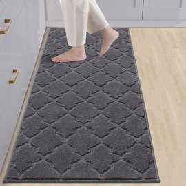COSY HOMEER-Kitchen-Rugs-Non-Slip-Washable 24"x60" Absorbent Kitchen Runner Rug Polyester Kitchen Mats for Floor Soft Standing Floor Mats for Sink Mat,Hallway,Laundry,Dark Grey