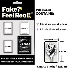 INKPOPO 3 Sheets Semi-Permanent Tattoos for Adults | 7-15 Days Longwear | Waterproof & Realistic Finish | Adult Art Temporary Tattoos | Animal Series 073
