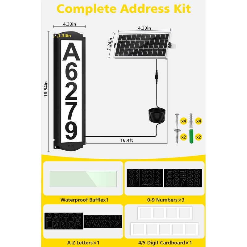 T-SUN Solar House Numbers for Outside Light up, Solar Address