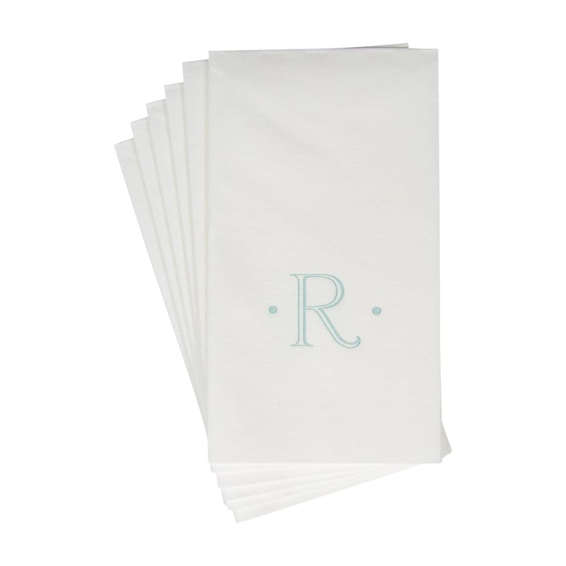 Caspari Antique Robin's Egg Single Initial Guest Towel Napkins in