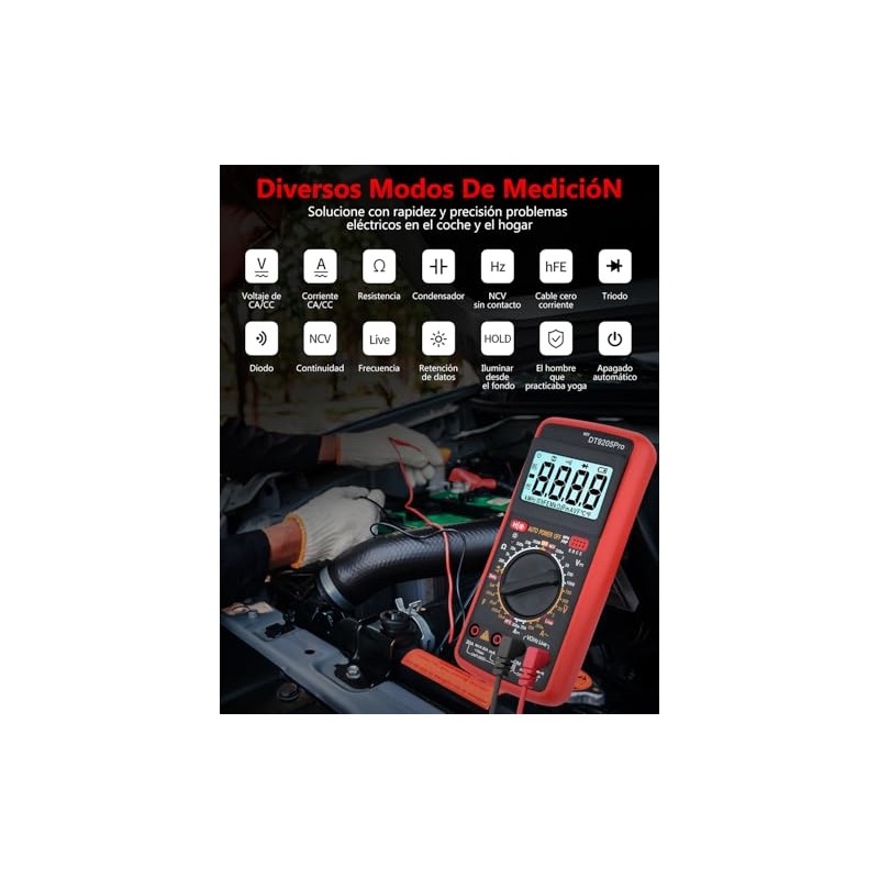 RENDIN Multimetro Digital - Profesional Automático Medidor de Corriente CCCA,