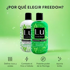 Lu LatinUs Beauty Dúo FREEDOM Máximo Volumen y Textura: Shampoo Natural + Acondicionador con Beneficios Antioxidantes de Moringa y Keratina Vegana | P