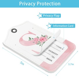 LARTSFRO Pink Alphabet Flower Luggage Tags for Suitcases, Letter S Luggage Tag for Women, Initial Luggage Tag, Back to School, Trendy Girly 2 Pack Travel Luggage Tag, Teen Girls Gifts Suitcase Tags