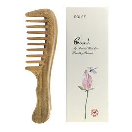 Wide Tooth Comb for Curly & Thick Hair, Natural Green Sandalwood Wooden Detangling Comb with Handle Anti-Static Wooden Combs for Women & Men