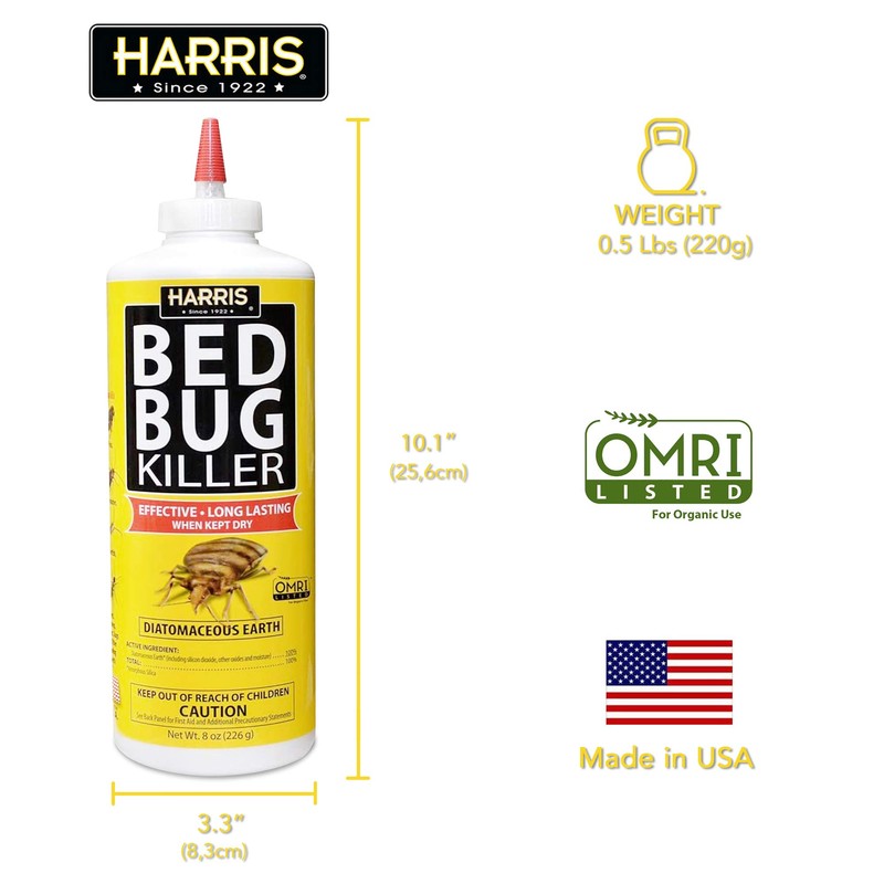 Harris HDE-8 Bed Bug Powder Diatomaceous Earth, 8oz, Yellow
