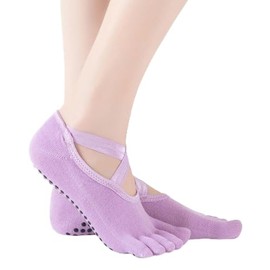 SPENCIAL'S Women's Yoga Socks Full Toe, Non Slip with Grips,Backless Sports Yoga Socks for Pilates,Ballet, Fitness,Dance, Light Purple-3 Pairs, One Size