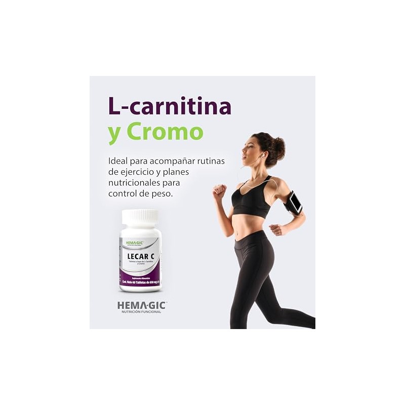 Lecar Carnitina Cromo Tabletas 650 Suplementos Alimenticios Fórmula Celulosa Microcristalina