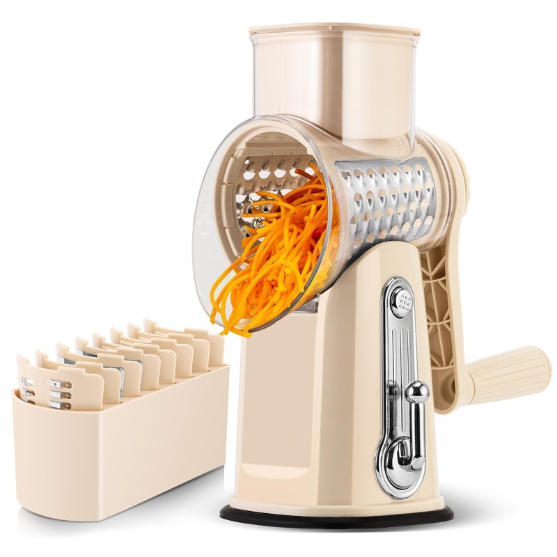 SUSTEAS Rotary Cheese Grater with Handle - Vegetable Shredder with