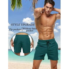 SILKWORLD Traje de baño para hombre, secado rápido, pantalones cortos de playa con bolsillos, Mq18_zip_dark Turquoise, X-Large