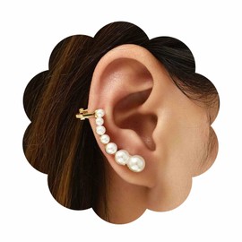 Cybche Boho Pearl Ear Cuff Earrings Pearl Climber Crawler Earrings White Pearl Ear Wrap Earrings Gold Pearl Ear Climber Earrings Jewelry for Women and Girls