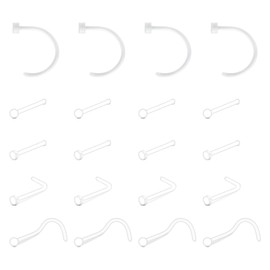 Briana Williams Clear Nose Stud Nose Piercing Retainers 20G 18G Bioflex Flexible Nose L Shape Bone Spiral Piercing, UV