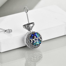 YAFEINI Triple Moon Goddess Urn Necklaces for Ashes Sterling Silver Abalone Shell Irish Celtic Knot Moon Cremation Jewellery for Ashes Memory Pendant Necklace for Women Men