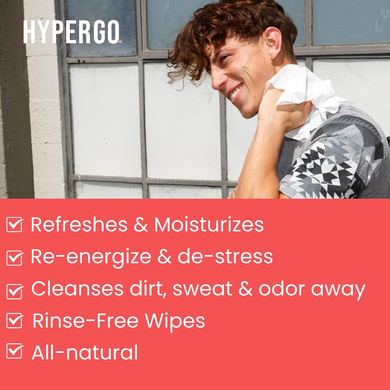 HyperGo Full-Body Rinse-Free Hypoallergenic Biodegradable Bathing Wipes –All Natural, Refreshing