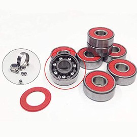 Drema Red Silver ABEC-9 608 RS Skateboard Longboard Bearings (8PCS), 8mmx22mmx7mm