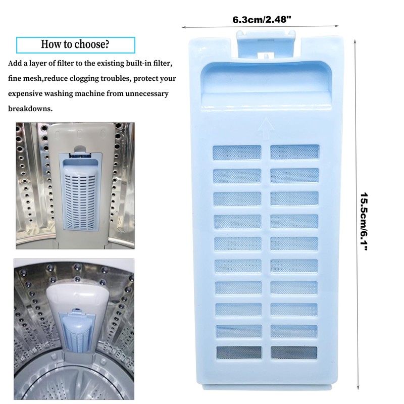 NGeGe 2pcs Washing Machine Lint Filter Net, Blue, Plastic, 15.5x6.3cm/6.1x2.48