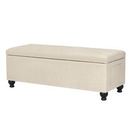 DECO DE VILLE Storage Ottoman Bench 46 Inch Ottoman Bench with Storage Fabric Tufted Benches for End of Bed, Upholstered Ottomans Benches King Size with Hinged Lid for Living Room Bedroom Beige