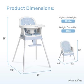 Dream On Me Curio Sit N Seek 3 in 1 Convertible Baby High Chair in Sky Blue