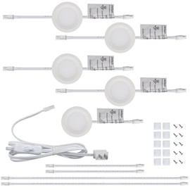 LUMILAND Wired LED Puck Lights (2.7Wx5) Plug-in Lighting Warm White, LED Cabinet Light for Kitchen Can Be Surface Mount or Recess Mount, White