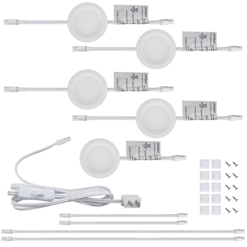 LUMILAND Wired LED Puck Lights (2.7Wx5) Plug-in Lighting Warm White,