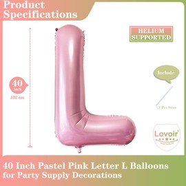 Pink Letter L Balloons, 40 Inch Pastel Pink Letter Balloons L Foil Mylar Helium Pink Letter Balloons for Birthday Party Supplies Anniversary Event Celebration Decorations Alphabet Pink L