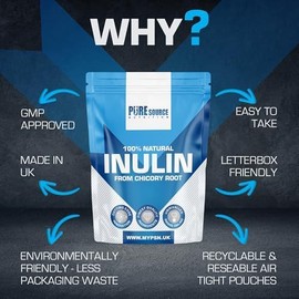 Inulin Powder High Grade Prebiotic Soluble Fibre Powder - Vegan GMO Free Made in EU from Natural Chicory Root Fructo OligoSaccharide FOC by Pure Source Nutrition (500g)