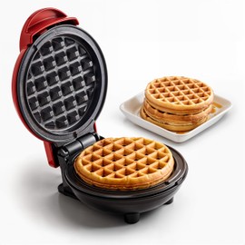 Elite Gourmet EWM015R Electric Nonstick 4.5-inch Mini Waffle Maker, Belgian Waffles, Compact Design, Hash Browns, Keto, Snacks, Sandwich, Eggs, Easy to Clean, Red