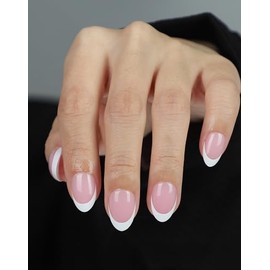 OIFEN 16 Sizes Almond Extra Short French Press on Nails Pink Reusable 32pcs Glossy Fake Nails with Glue and Jelly Stickers,Pink French