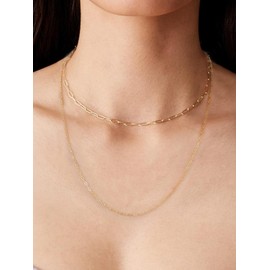 FOCALOOK Women's Stainless Steel Link Chain Layering Chain without Pendant Paper Clip Necklace 1.8 mm Wide Skin-friendly Anchor Chain in Silver/Gold/Black/Rose Gold Fashion Jewellery, No Gemstone