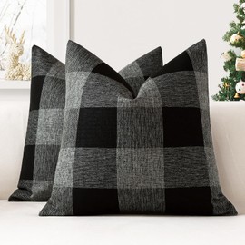 JOTOM Set of 2 Classic Plaids Cushion Covers 45x45 cm Farmhouse Buffalo Check Soft solid Decorative Throw Pillow Covers Home Decor Outdoor Cushion Case for Sofa Bedroom (Black Grey)