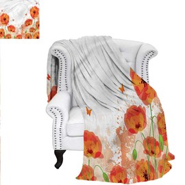 RenteriaDecor Poppy Digital Printing Blanket Bridal Watercolor Art Custom Design Cozy Flannel Blanket 80"x60"