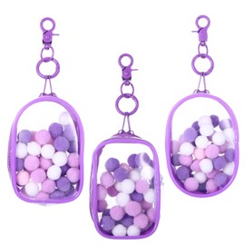 3 Pcs Clear Figure Display Bag with Keychain, Portable Small Doll Storage Hanging Zipper Closure Blind Box Display Case, Purple Dustproof Carrying Case for Showing Off Box Figures Dolls Collectibles