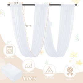 FUHSY White Ceiling Drapes for Wedding Arch Draping Fabric 4 Panels 5x20FT Chiffon Wedding Arch Drapes Sheer Bed Canopy Curtains Wedding Backdrops for Reception Ceremony Swag Arbor Archway Tent Drapes