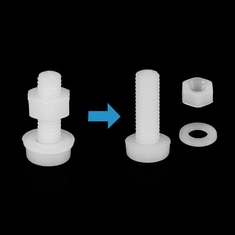 PATIKIL M5x15mm White Nylon Bolts Plastic Nuts Full Thread Head