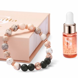 Calming Crystal Bracelet for Women - Pink Zebra Jasper & Lava Rock with Relaxing Essential Oils - Aromatherapy, Meditation Accessories - Self-Care, Birthday Gifts for Women