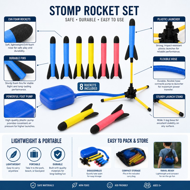 Stomp Rocket Launcher Toy for Kids – EVA Foam Outdoor