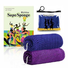 Esponja de red africana para la ducha, 2 esponjas exfoliantes para la ducha con bolsa de viaje impermeable, paño africano de secado rápido para una li