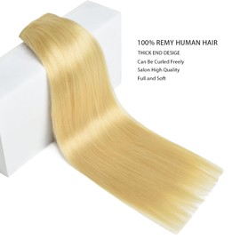 Yamel Invisible Wire Hair Extension Human Hair with Clips Light Blonde 14 Inch Fish Line 1 Piece Real Human Hair Secret Extensions