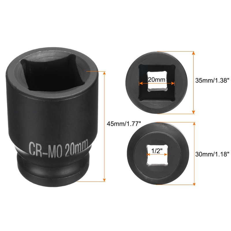 HARFINGTON 4 Point Square Socket 1/2" Drive 20mm Metric Square