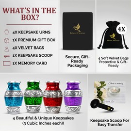 Mini Urns for Human Ashes - Set of 4 Keepsake Urns for Men & Women - Elegant Memorial Small Urns for Ashes Adult (Multicolor, Set of 4)