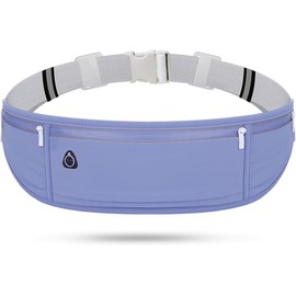 Slim Running Belt Fanny Packs for Women & Men, 3 Pockets Adjustable Reflective Waist Pack Runners Bag Money Belt Phone Holder for Running Sports Hiking Traveling (Blue Purple)