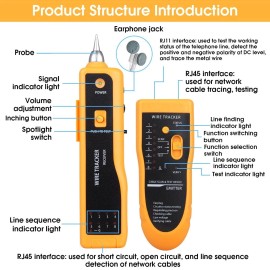 Moocci Cable Tracer Ethernet Network Cable Tester RJ45 RJ11 - Wire Toner Tracker CAT