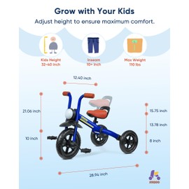KRIDDO 2-in-1 Kids Balance Bike and Kids Tricycle for 2 to 5 Year Old, Toddler Balance Bike 2 Year Old with Detachable Pedals, Tricycles for 3-5 Year Olds with Stitched Soft Grip, Blue