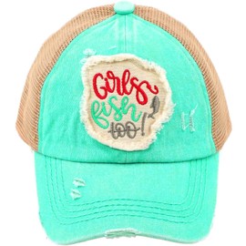C.C Gorra de béisbol con Visera de béisbol para niños de 2 a 5, Criss Cross Distressed Girls Fish Too Mint, Talla única
