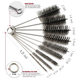 Pipe Cleaning Brush Set Stainless Steel Bristles, Stainless Steel Pipe Brush Steel Bottle Brush 9 Piece Variety Pack for Auto Parts, Bottles, Tubes, Etc.