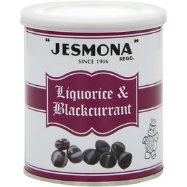 Jesmona Liquorice & Blackcurrant Candy - British Hard Candy 250g (8.8 Oz) Round Gift Tin, Traditional Licorice Balls, Old Fashioned English Hard Boiled Sweets, Imported Confectionery from England