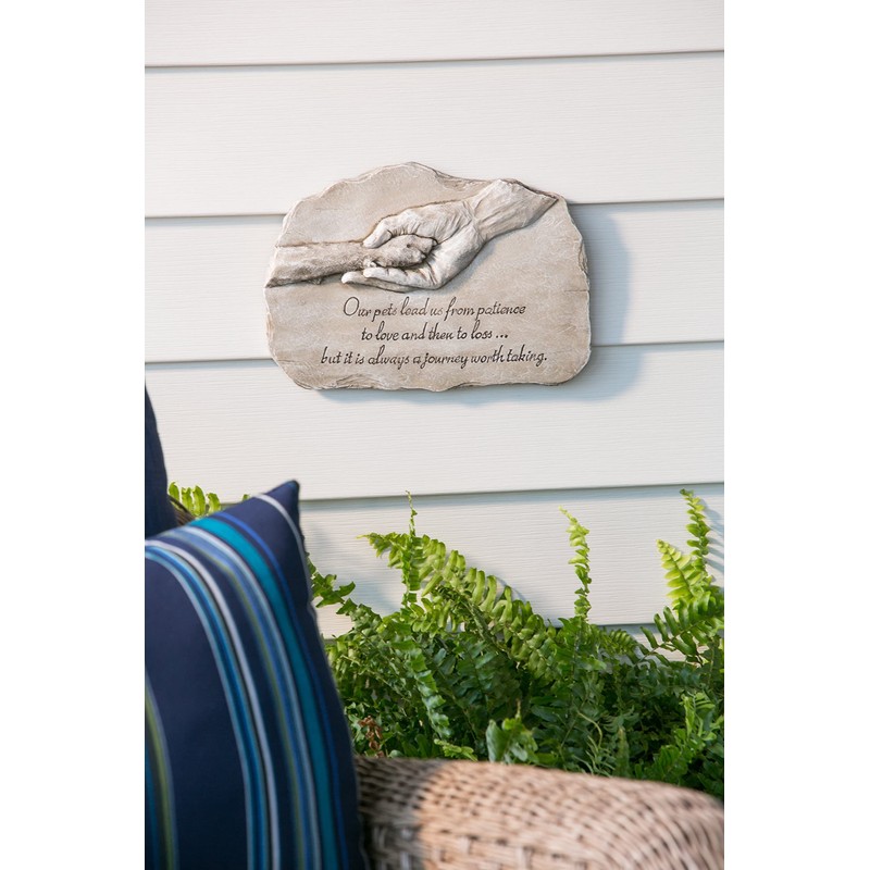 Evergreen Garden Dog Paw in Hand Devotion Painted Polystone Stepping