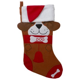 Northlight 17" Red and Brown Dog Embroidered Christmas Stocking with Cuff
