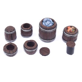 War World Gaming Fantasy Village Set von Fässer - 28mm Fantasie Tabletop Gelände Modell Diorama Modellbau Landschaft Gebäude Wargaming Geländebau Haus Mittelälter